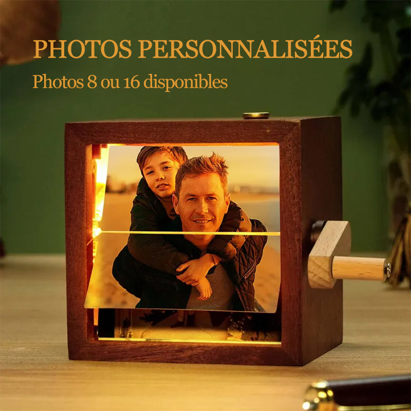Cadre Photo Flipbook Personnalisé à Manivelle – Album Photo Mécanique Bois, Cadeau Anniversaire Saint-Valentin Unique