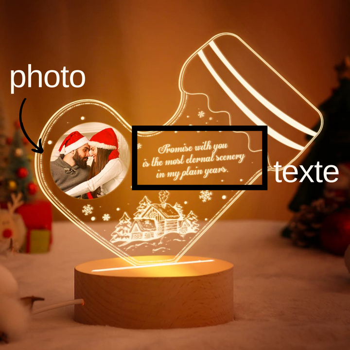 Lampe Chaussettes de Noël LED 1 texte personnalisées avec photo