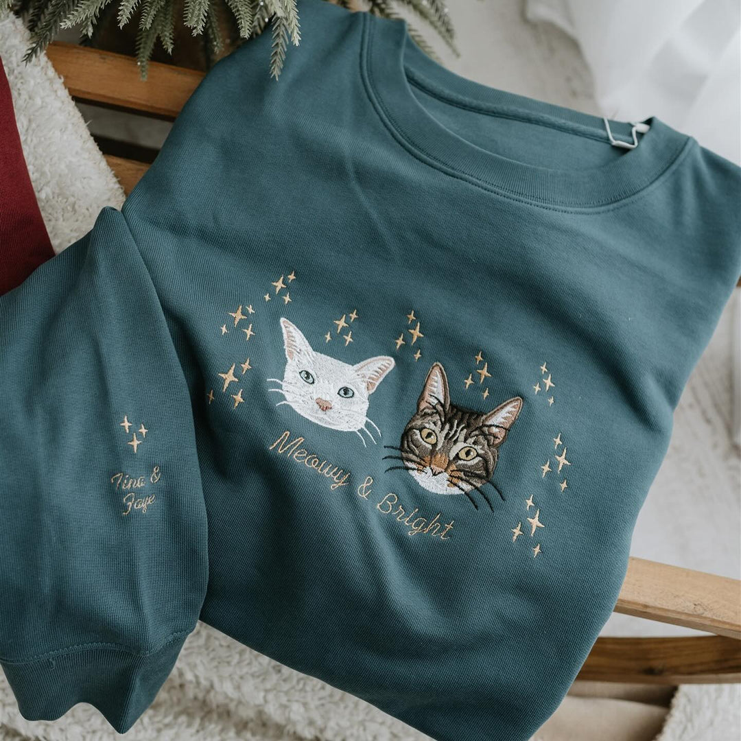 Christmas Custom Embroidered Sweatshirt With Pet Portrait