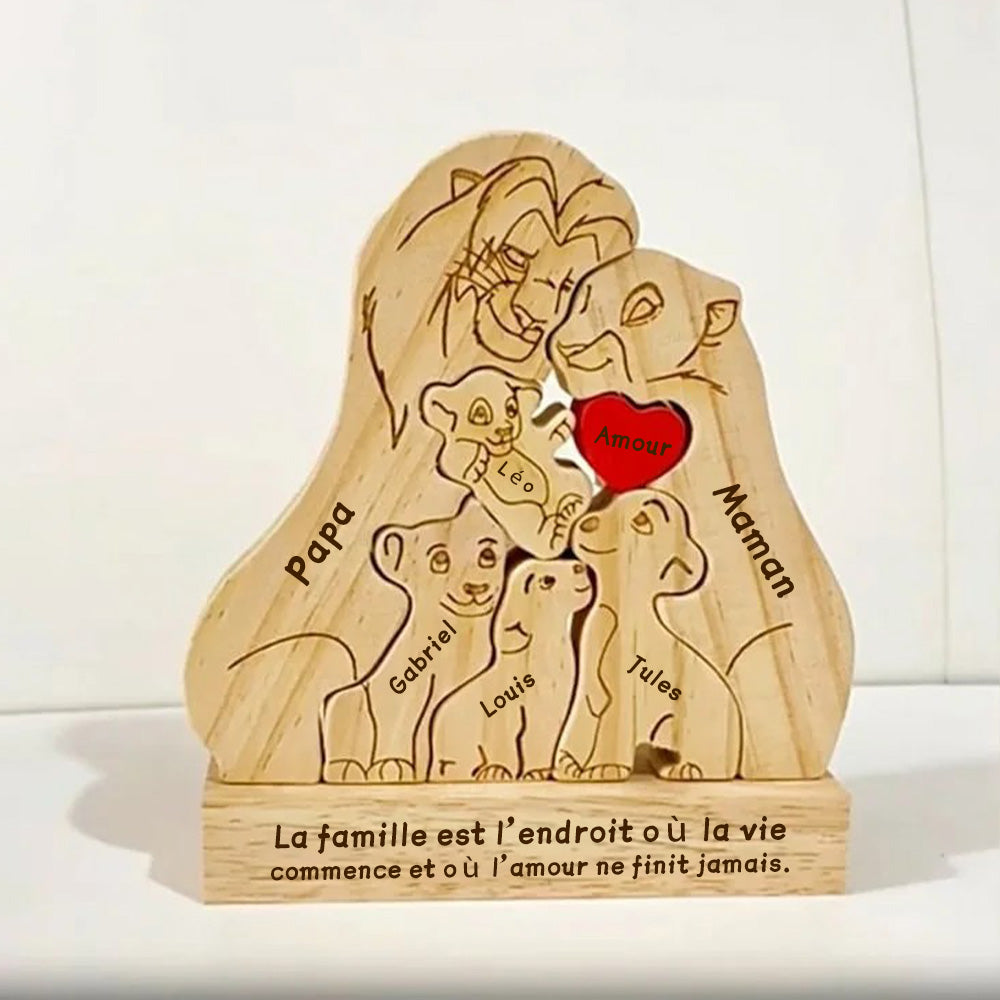 Puzzle personnalisé en bois Famille de lions – Décoration et cadeau personnalisés