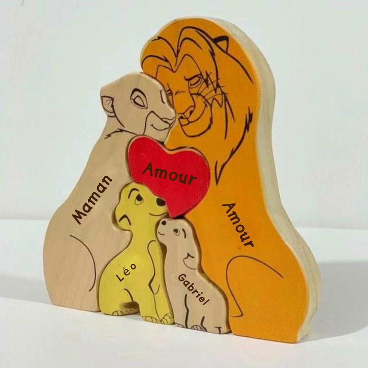 Puzzle personnalisé en bois Famille de lions – Décoration et cadeau personnalisés