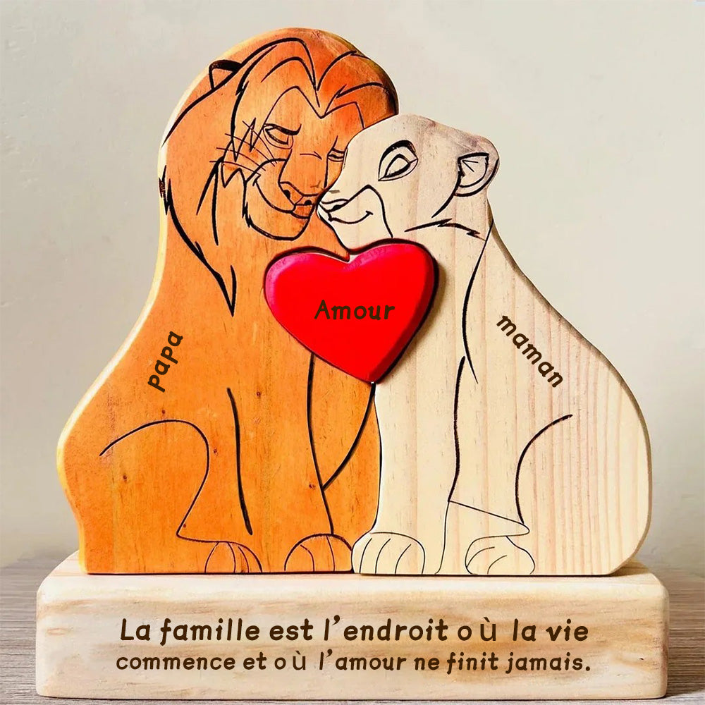 Puzzle personnalisé en bois Famille de lions – Décoration et cadeau personnalisés