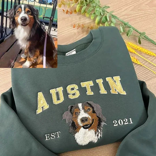 Sweat-shirt brodé avec visage de chien personnalisé avec nom basé sur votre photo