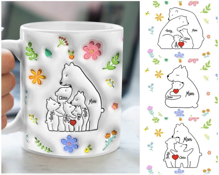 Famille d'Ours pour Maman et Mamie : Tasse Personnalisée 3D - Cadeau Unique