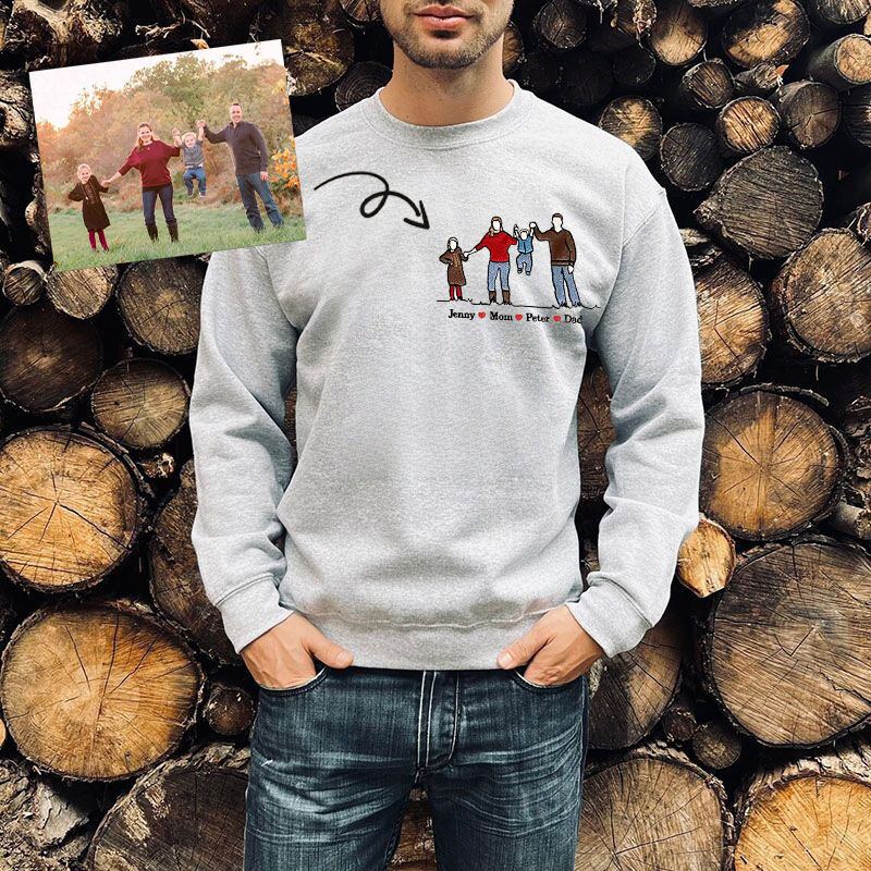 Sweat personnalisé Photo de Famille Colorée avec Noms - Cadeau Unique pour Parents