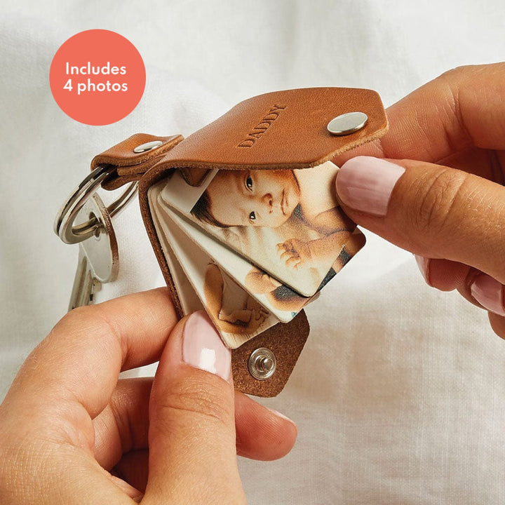 Porte-clés en cuir personnalisé avec plusieurs photos - Souvenir unique