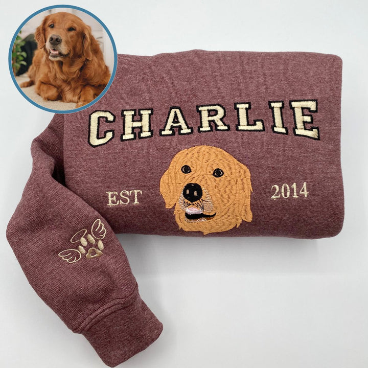 Sweat-shirt brodé avec visage de chien personnalisé avec nom basé sur votre photo