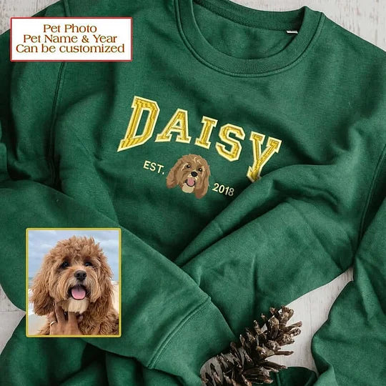 Sweat-shirt brodé avec visage de chien personnalisé avec nom basé sur votre photo