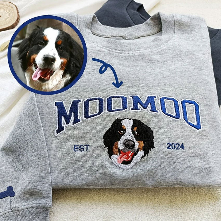 Sweat-shirt brodé avec visage de chien personnalisé avec nom basé sur votre photo