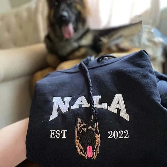 Sweat-shirt brodé avec visage de chien personnalisé avec nom basé sur votre photo