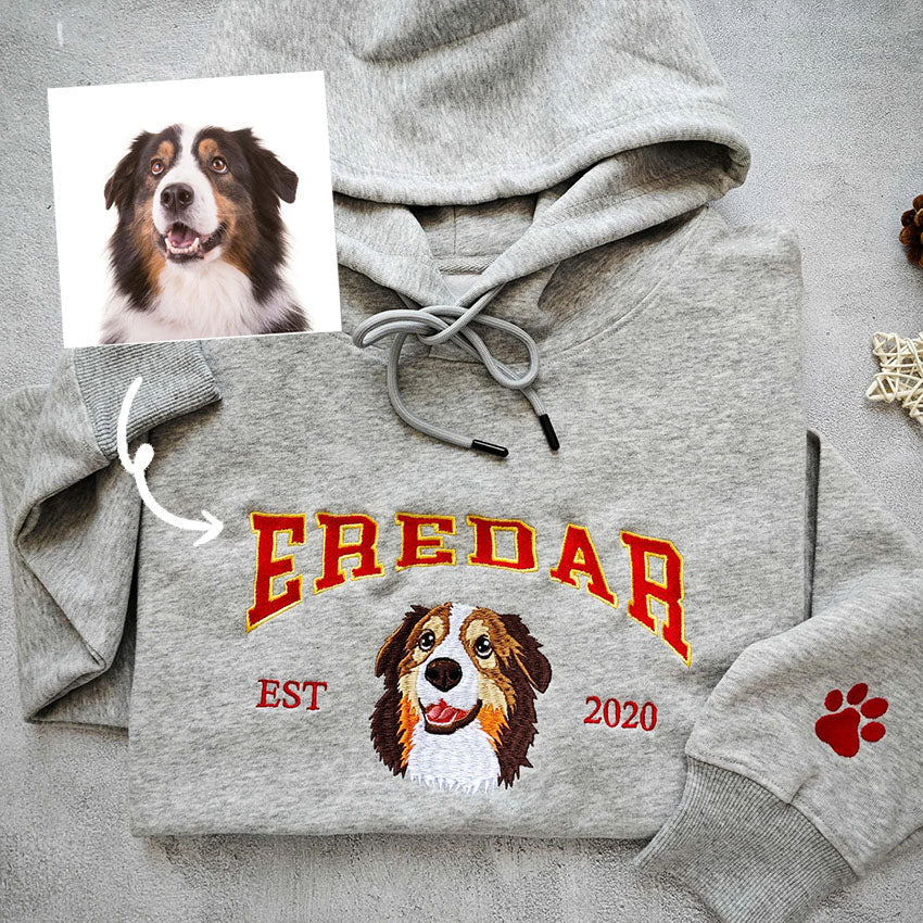 Sweat-shirt brodé avec visage de chien personnalisé avec nom basé sur votre photo