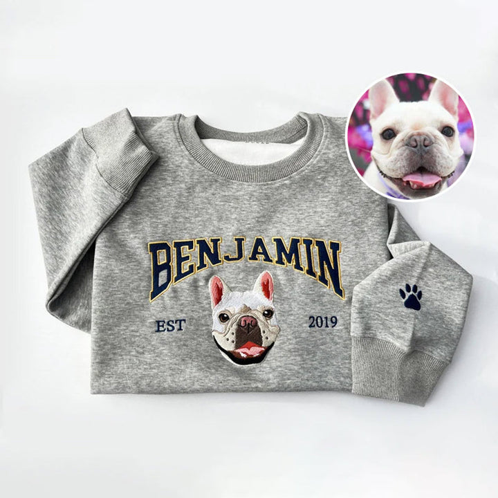 Sweat-shirt brodé avec visage de chien personnalisé avec nom basé sur votre photo