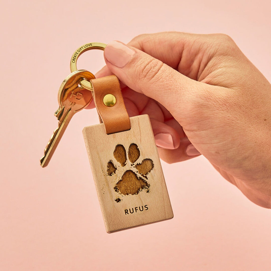 Porte-clés personnalisé - Empreinte de patte en bois