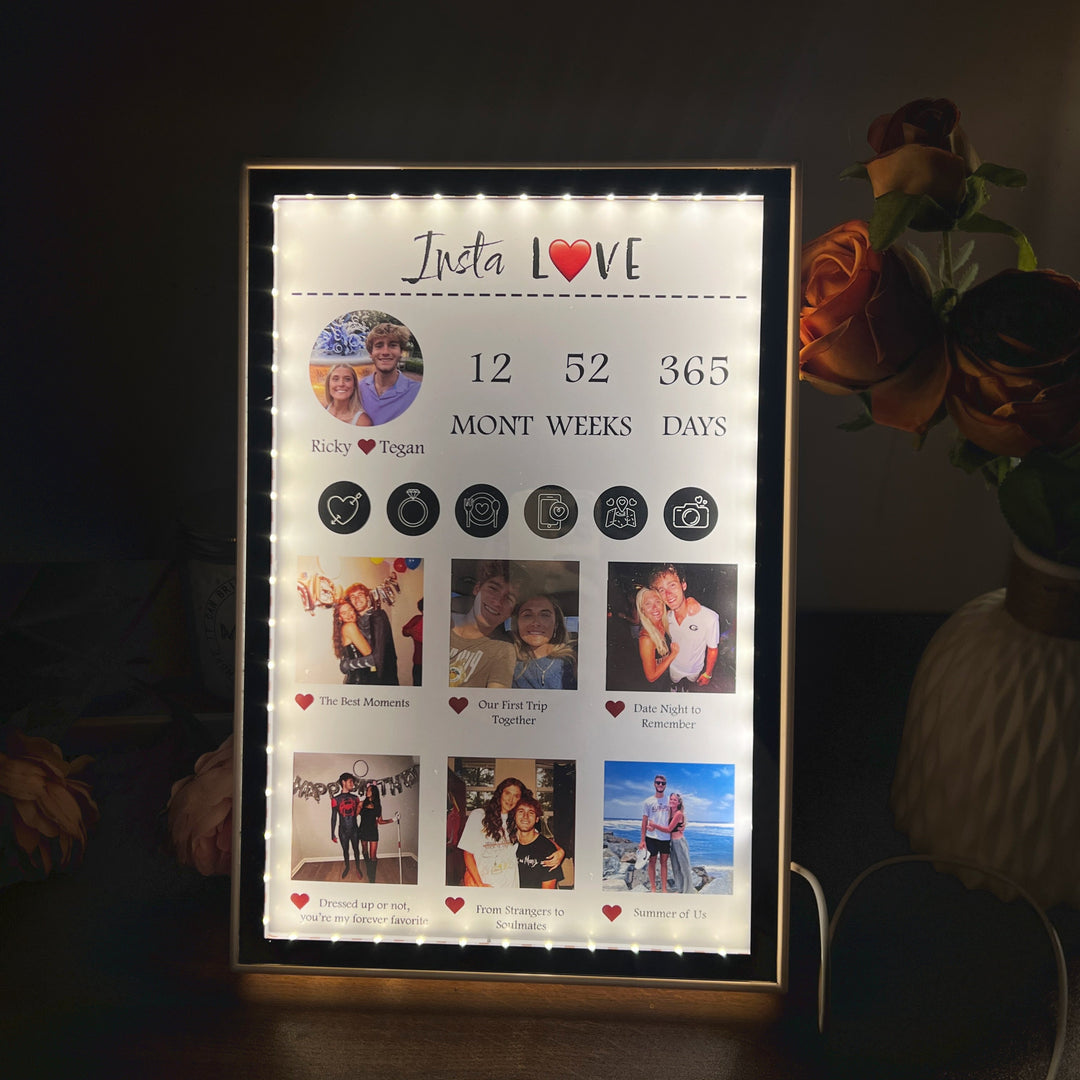 Boîte à lumière miroir Insta Love avec photos