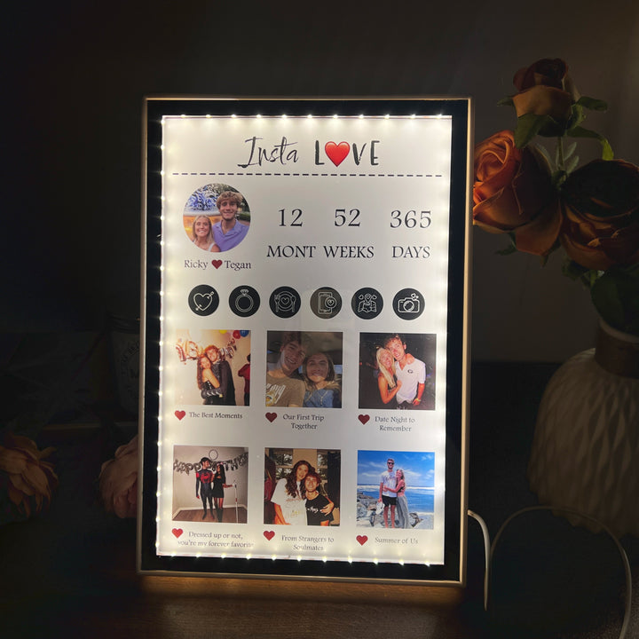 Boîte à lumière miroir Insta Love avec photos