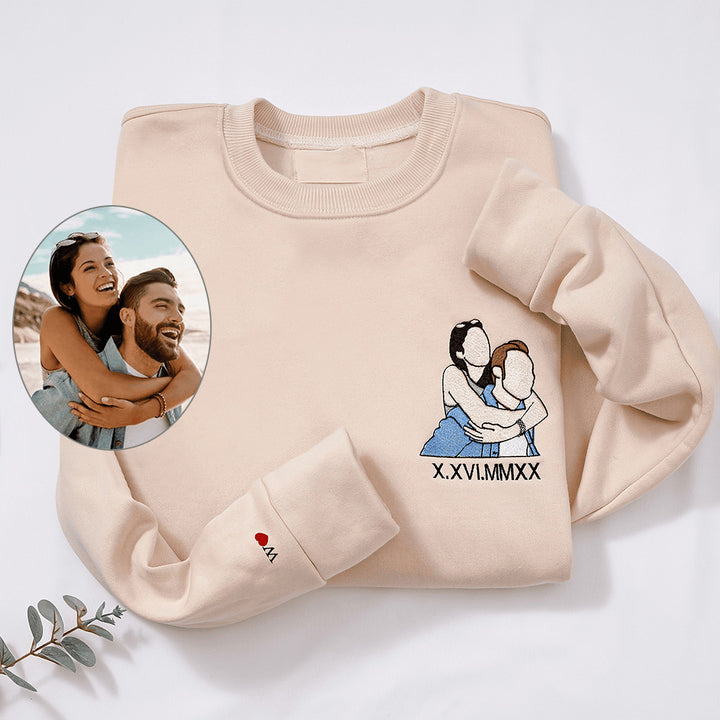 Portrait de sweat-shirt brodé  en peluche d'hiver couple