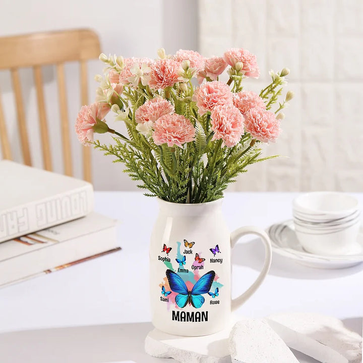 Vase à Fleurs Papillons 2-8 Prénoms Personnalisés