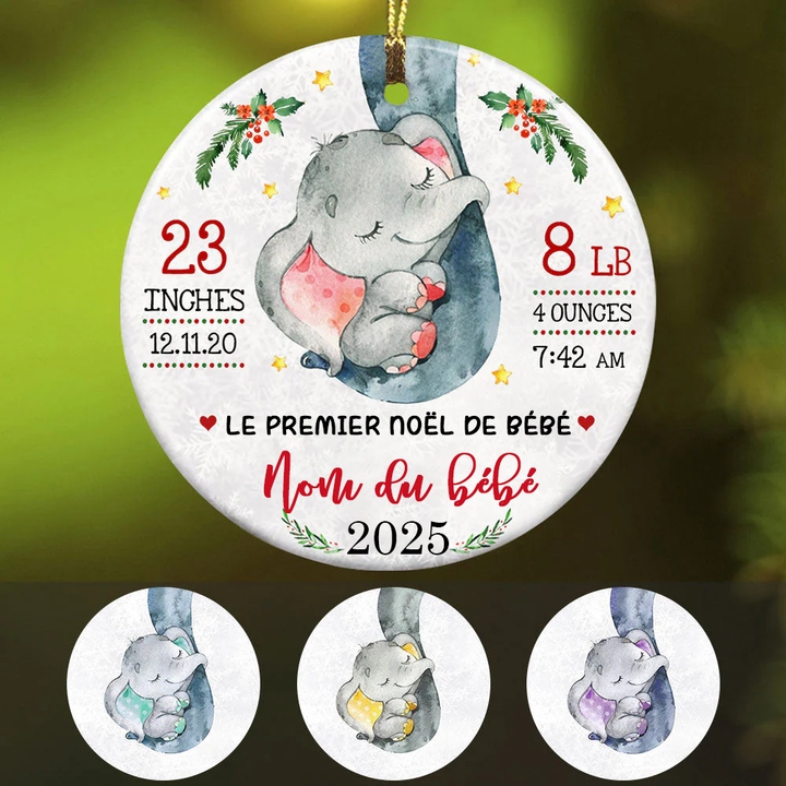 2025 Ornements personnalisé avec bébé éléphant de 5 couleurs pour les bébés