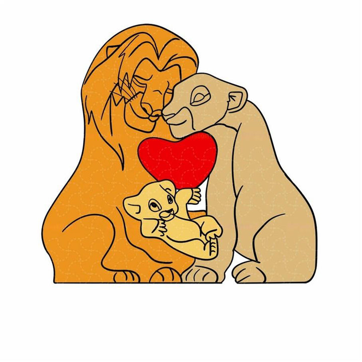 Puzzle personnalisé en bois Famille de lions – Décoration et cadeau personnalisés
