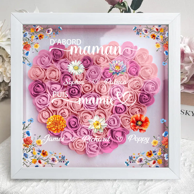 Boîte d'ombre à fleurs personnalisée première maman maintenant grand-mère