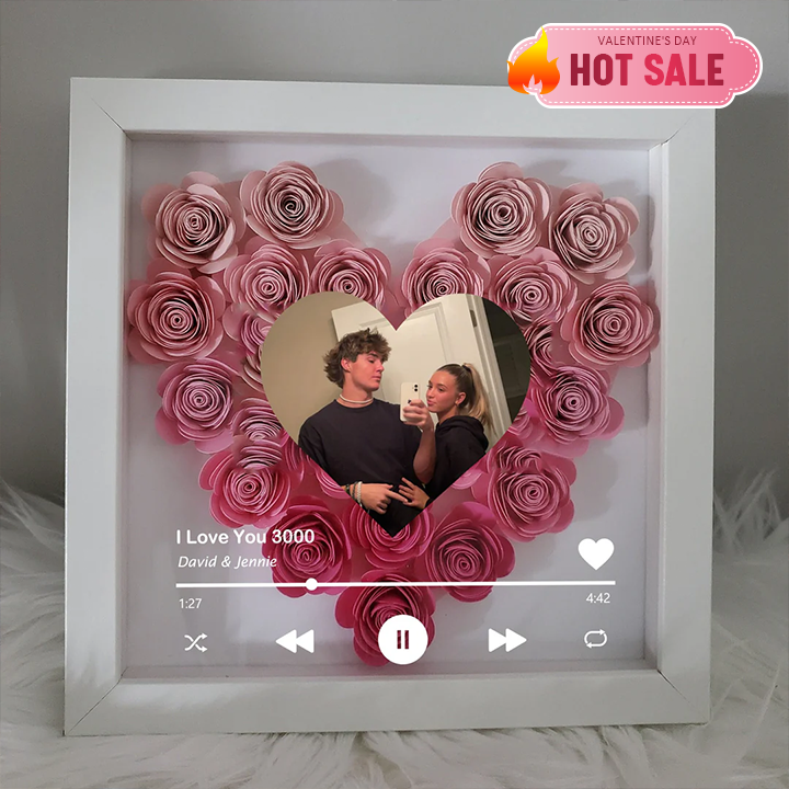 Boîte d'ombre de fleur de coeur personnalisée avec photo