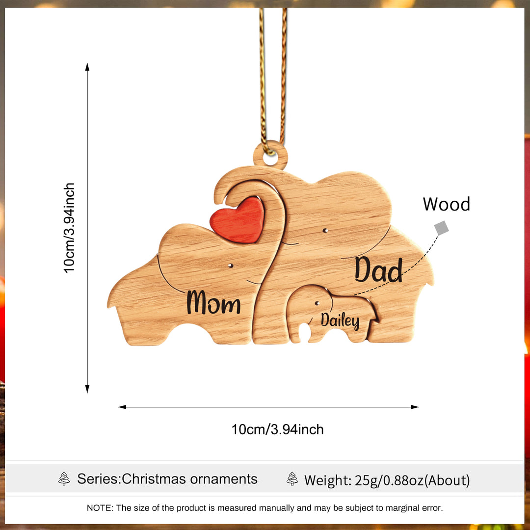 Ornements de Noël d'Éléphant avec 3-6 Prénoms Personnalisés pour Famille