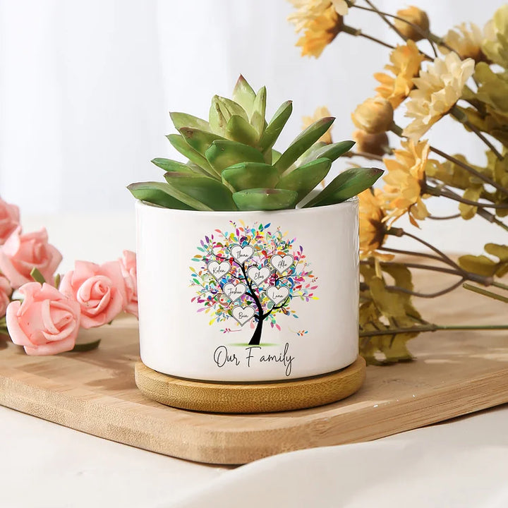 Vase/Pot de Fleurs Arbre 7 Prénoms Personnalisés avec Texte Décoration de la Maison