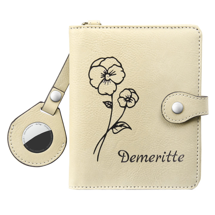 Portefeuille Prénom et Photo Personnalisés avec Fleurs de naissance Porte-Monnaie Carte