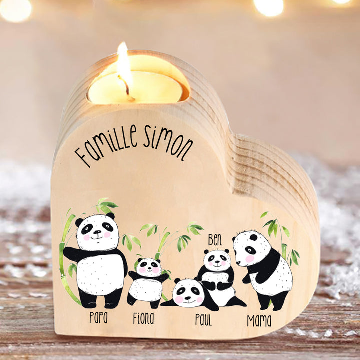 Bougeoirs en Bois Panda sans bougie Prénoms Personnalisé avec textes