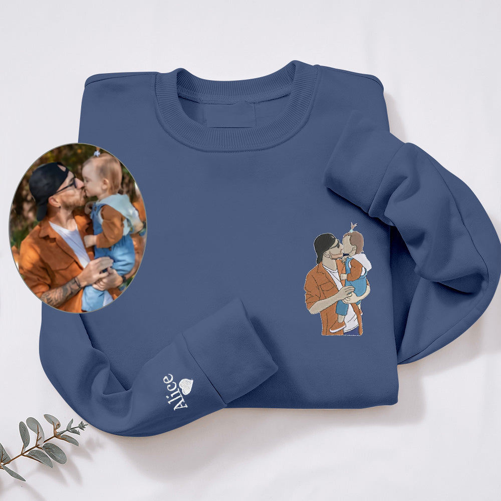 Sweat-shirt papa photo personnalisé-cadeau de famille Broderie de couleur