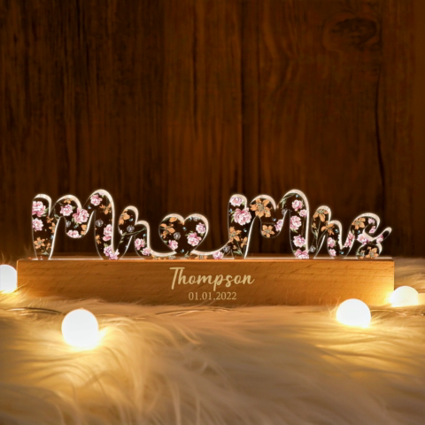 Pour elle et lui, veilleuse LED personnalisée à imprimé floral