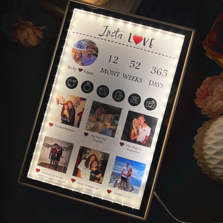 Boîte à lumière miroir Insta Love avec photos