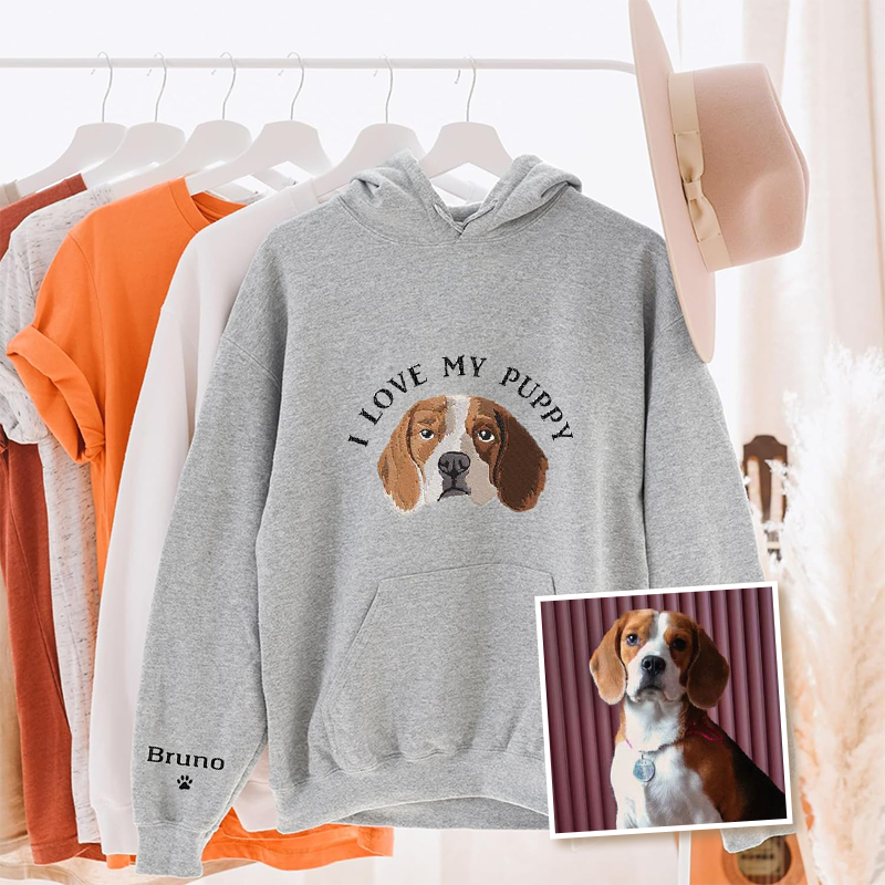 J'aime mon chien personnalisé portrait d'animal à capuche brodé