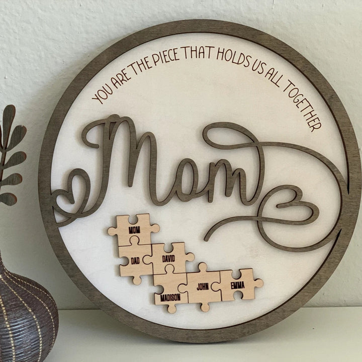 Cadeau personnalisé de cadre de puzzle en bois de cercle pour maman