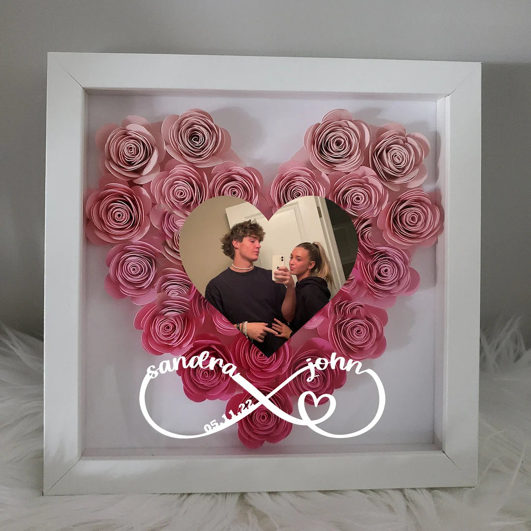 Boîte d'ombre de fleur de coeur personnalisée avec photo
