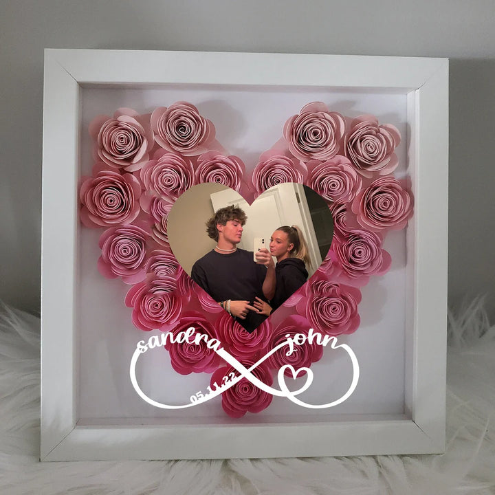 Boîte d'ombre de fleur de coeur personnalisée avec photo