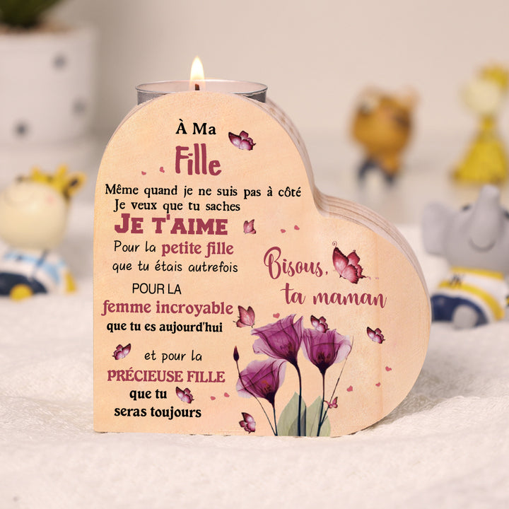 À ma Fille-Bougeoir en Bois avec papillons et fleurs sans bougie