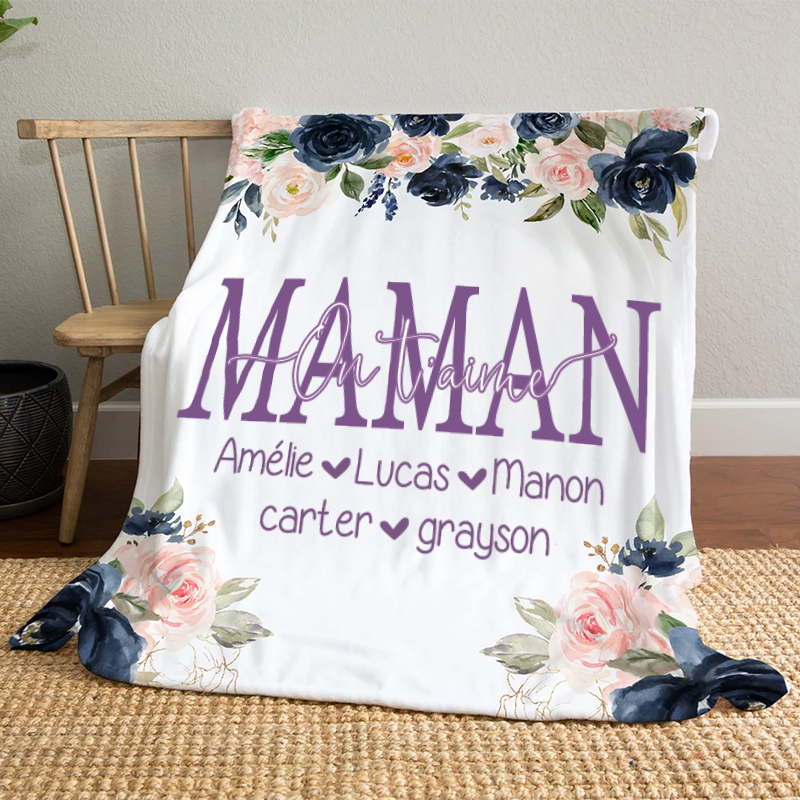 Maman, on t'aime - Couverture florale, cadeau personnalisé pour maman