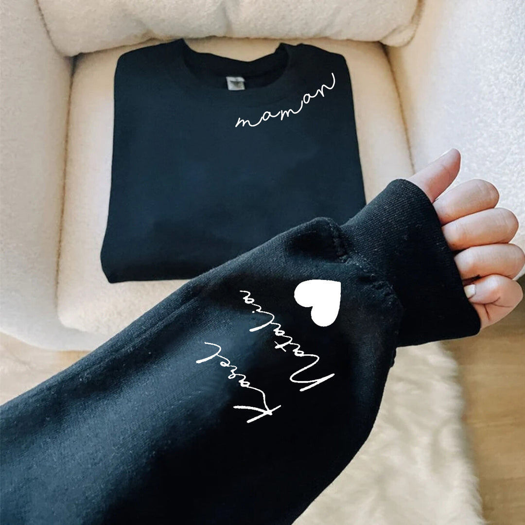 Sweat-shirt maman Personnalisé avec nom d’enfant sur la manche