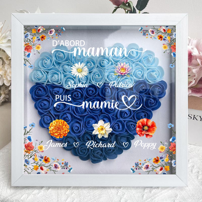 Boîte d'ombre à fleurs personnalisée première maman maintenant grand-mère