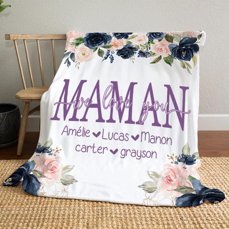Maman, on t'aime - Couverture florale, cadeau personnalisé pour maman