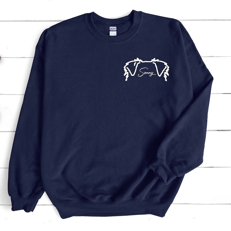 Sweatshirt oreilles de chien personnalisé dessin au trait