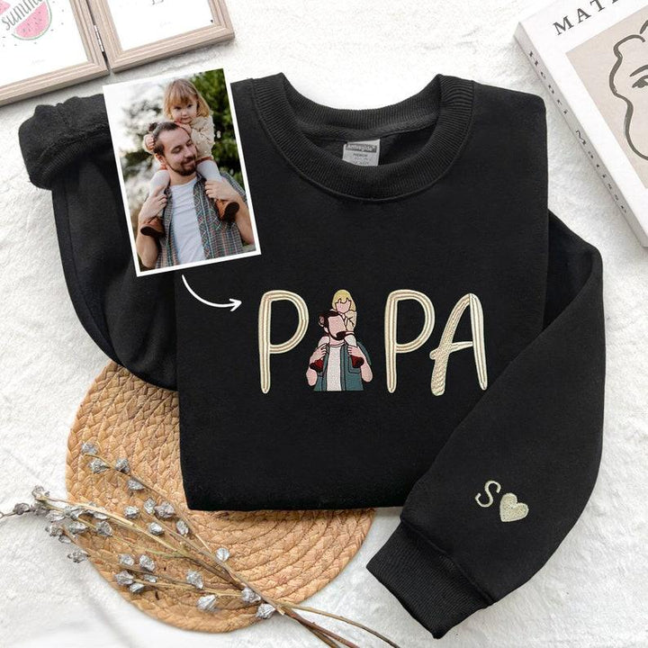 Sweat brodé papa personnalisé, sweat personnalisable avec le portrait de papa