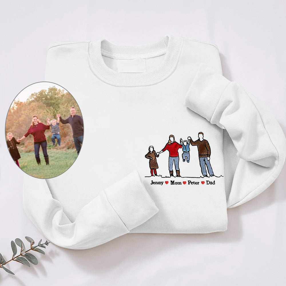 Sweat personnalisé Photo de Famille Colorée avec Noms - Cadeau Unique pour Parents