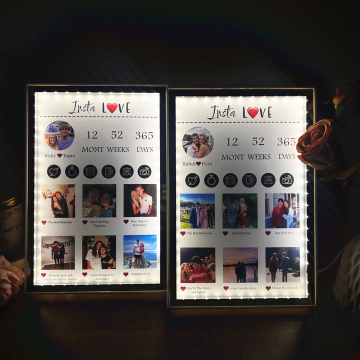 Boîte à lumière miroir Insta Love avec photos