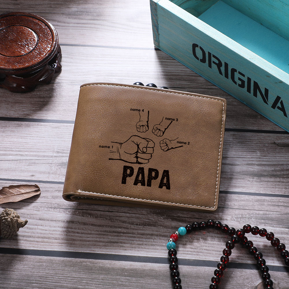 À Papa-Portefeuille Poings 2-5 Prénoms Personnalisé Classique Homme Porte-Monnaie Carte