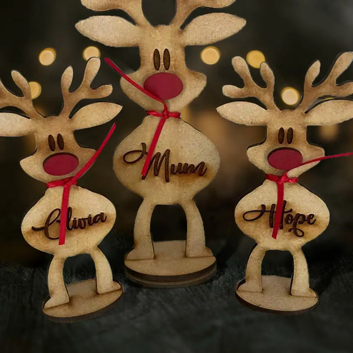 Nom personnalisé Famille  Renne en bois de Noël personnalisée