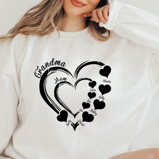 Sweat-shirt personnalisé Grandma Heart Sweatshirt/Hoodie/T-Shirt