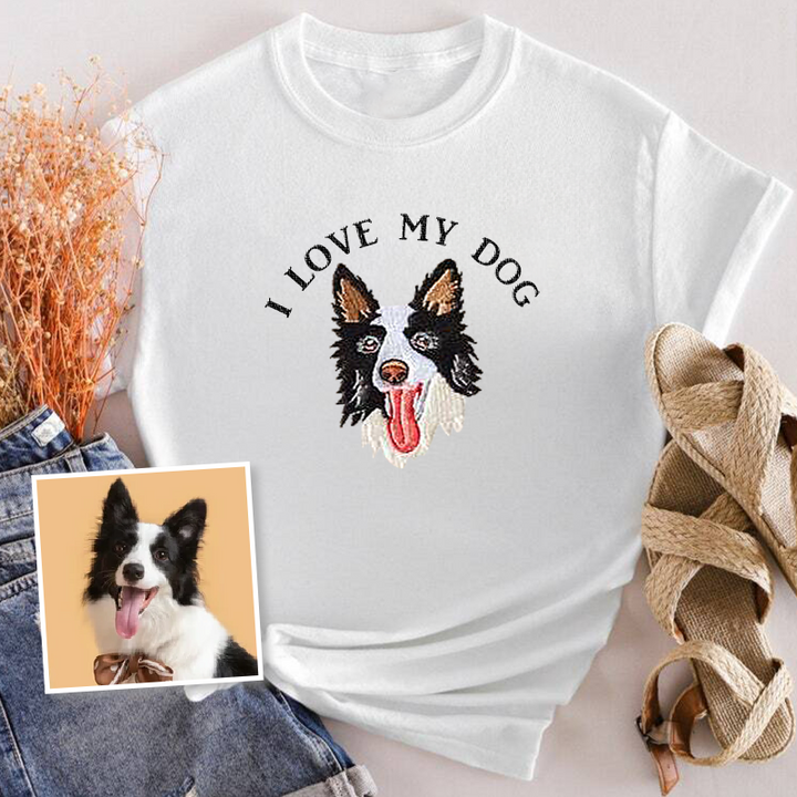 J'aime mon chien personnalisé portrait d'animal à capuche brodé