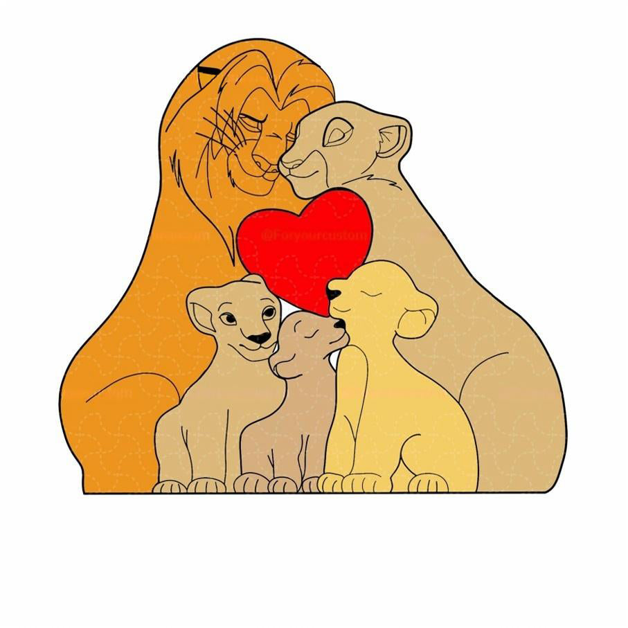 Puzzle personnalisé en bois Famille de lions – Décoration et cadeau personnalisés